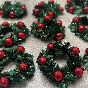 Mini Wreaths Dollhouse Christmas Napkin Ring Candle Table Decor - Qty 12